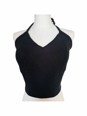 Big Star Black Knit Halter Crop Top Y2K Ribbed  (Fits XS/S)